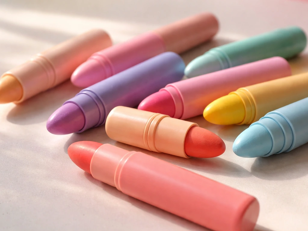 Minimal close-up of colorful cosmetic crayon sticks and a soft pastel backdrop suggesting a brand partnership collaborat