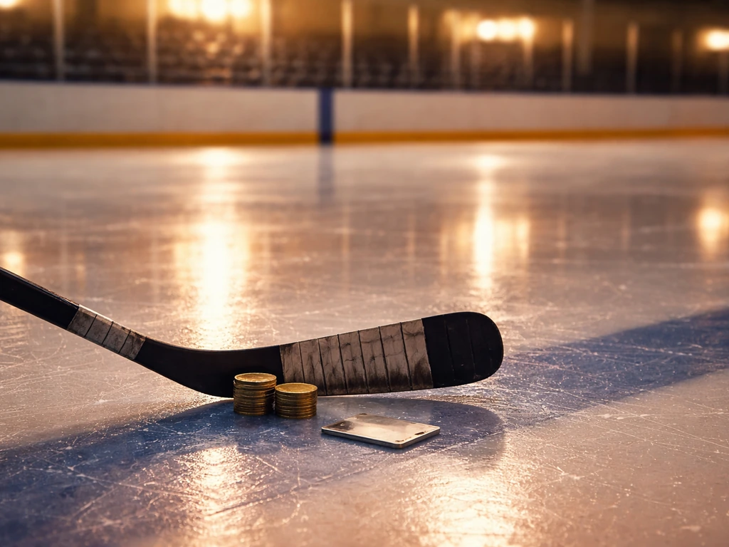 Ice hockey arena scene with a defenceman-style stick and a subtle reflection suggesting money and verification