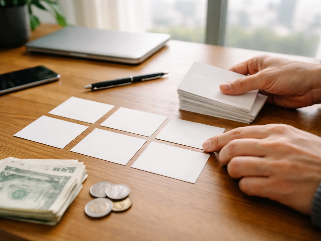 Hands organizing money and public-source reference notes on a desk to verify a sports career estimate