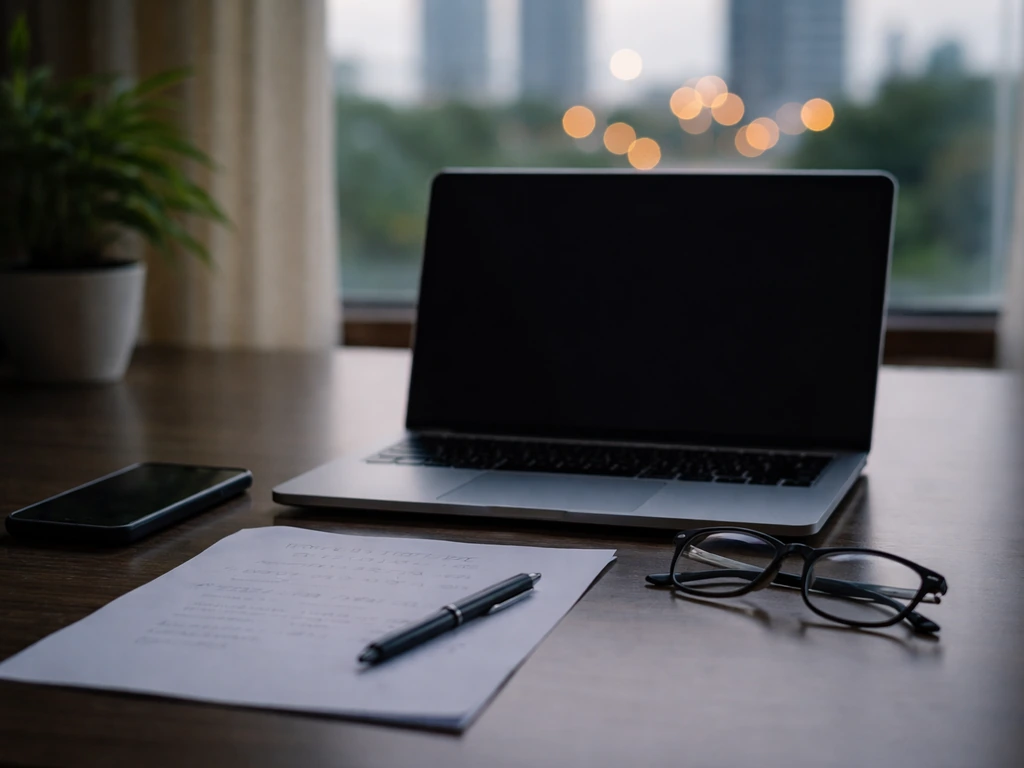 Anonymous office desk with laptop and documents symbolizing checking identities and avoiding name confusion