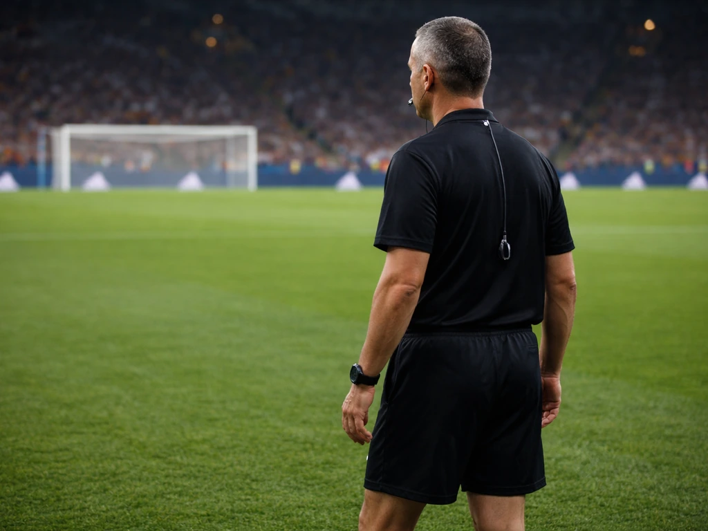 An anonymous football referee standing on the pitch, symbolizing match officiating for earnings analysis